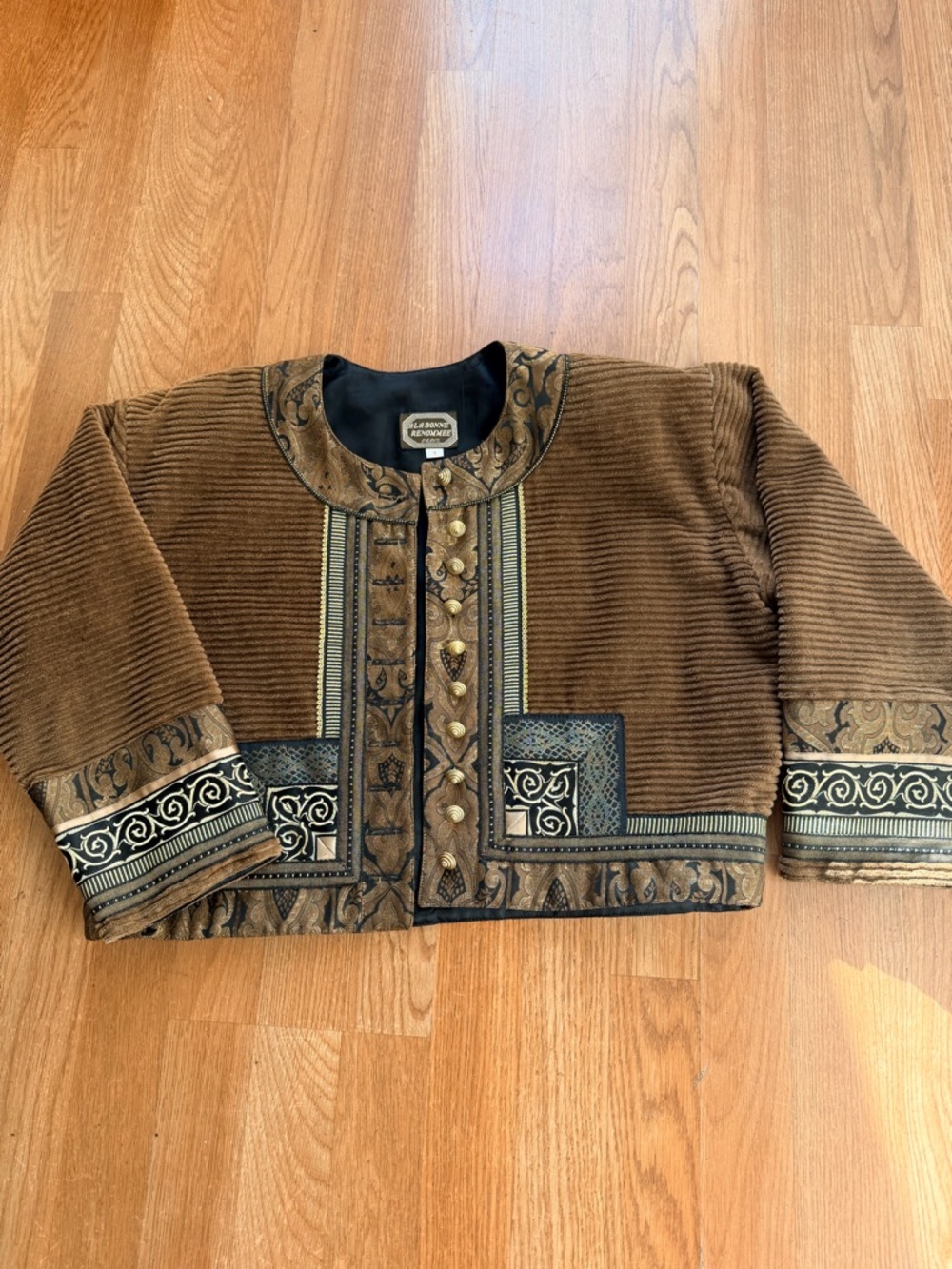 Vintage Brown Embroidered Corduroy Jacket size 1